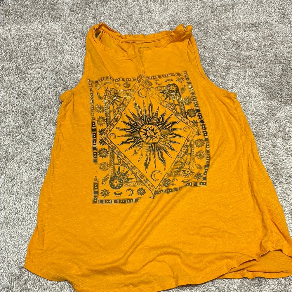 Lucky Brand Orange Black Graphic Tank Top